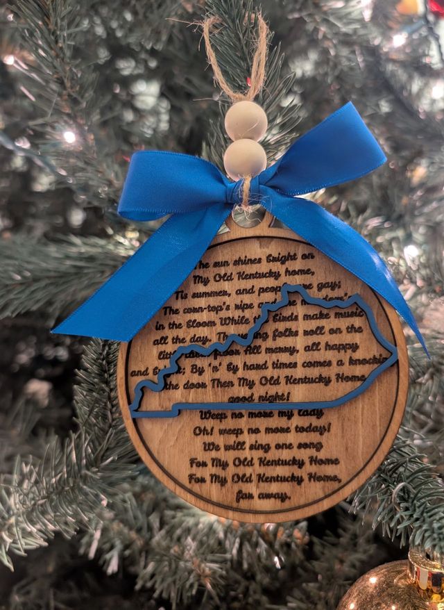 Kentucky map ornament engraved with My Old Kentucky Home