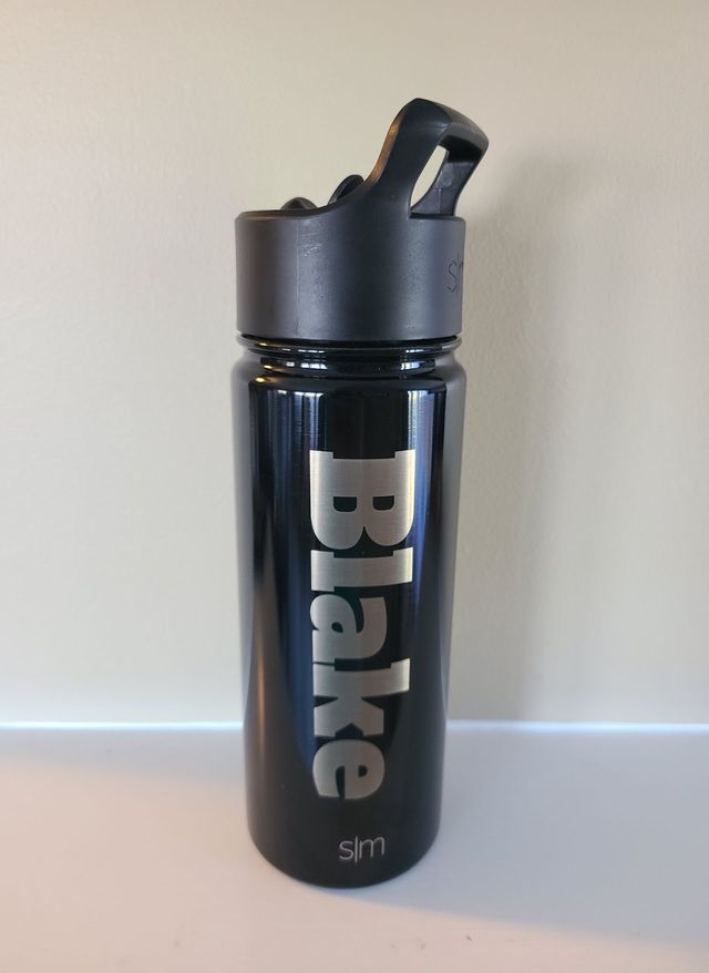 Water bottle engraved with a name